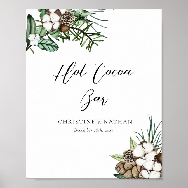 Elegantes Winter Wedding Hot Cocoa Bar Sign Poster (Vorne)