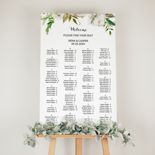 Elegantes Winter White Alphabetical Seating Chart Poster (Von Creator hochgeladen)