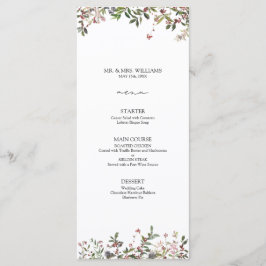 Elegantes Winter Wildblume Berry Wedding Menu Menükarte
