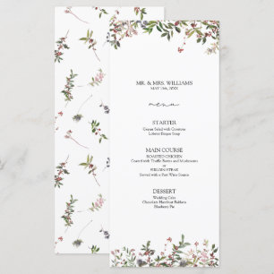 Elegantes Winter Wildblume Berry Wedding Menu Menükarte