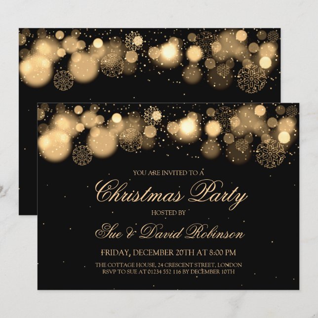 Elegantes Winter-Wunder-GoldweihnachtsParty Einladung (Vorne/Hinten)