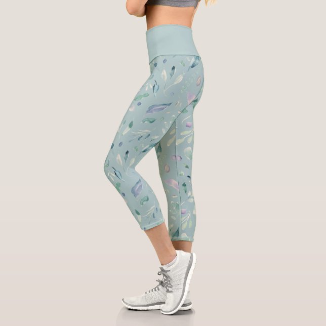 elegantes winterblaues Blattwerk Capri Leggings (Links)