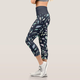 elegantes winterblaues Blattwerk Capri Leggings