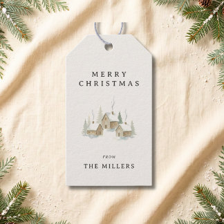 Elegantes Winterdorf personalisiertes Weihnachten Geschenkanhänger