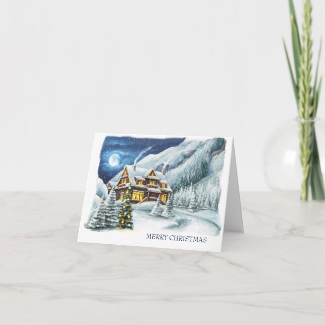 Elegantes Winterhaus Weihnachtsgrüße Feiertagskarte (Vorderseite)