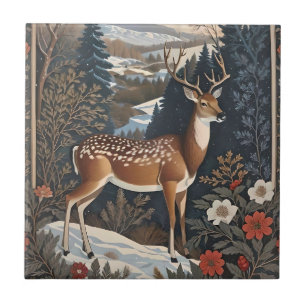 Elegantes Winterhirsch-Naturdesign Fliese
