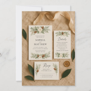 Elegantes winterliches botanisches Hochzeitseinlad Einladung