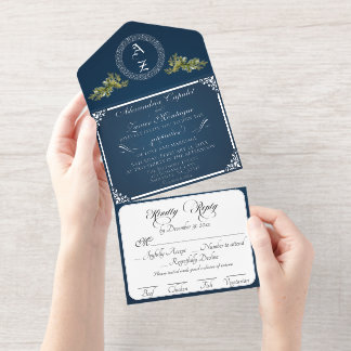 Elegantes winterliches botanisches Monogramm - Bla All-in-One-Einladung