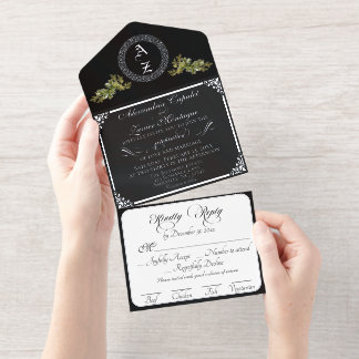 Elegantes winterliches botanisches Monogramm - Sch All-in-One-Einladung