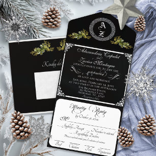Elegantes winterliches botanisches Monogramm - Sch All-in-One-Einladung