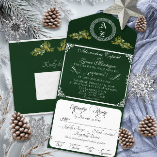 Elegantes winterliches botanisches Monogramm - Sma All-in-One-Einladung