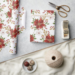 Elegantes Winterpoinsettien-Blumenmuster Geschenkpapier