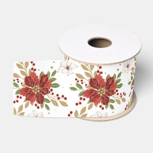 Elegantes Winterpoinsettien-Blumenmuster Ripsband