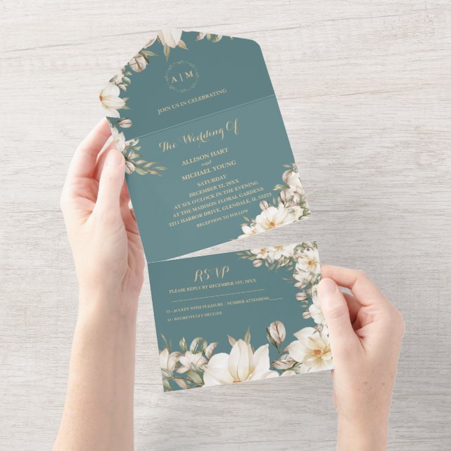 Elegantes Winterthema - Alles in einer Hochzeit All In One Einladung (Abreißen)
