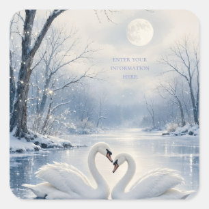 Elegantes Winterweihnachten mit Schwanensee-Szene Quadratischer Aufkleber