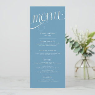 Elegantes Wirbel Denim Blau Hochzeitsmenü Menükarte