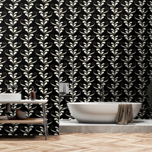 Elegantes Wirbles Foliage Modernes Schwarz und Wei Tapete