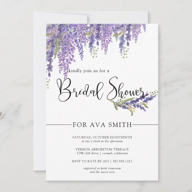Elegantes Wisteria tree Brautparty Einladung (Vorderseite)