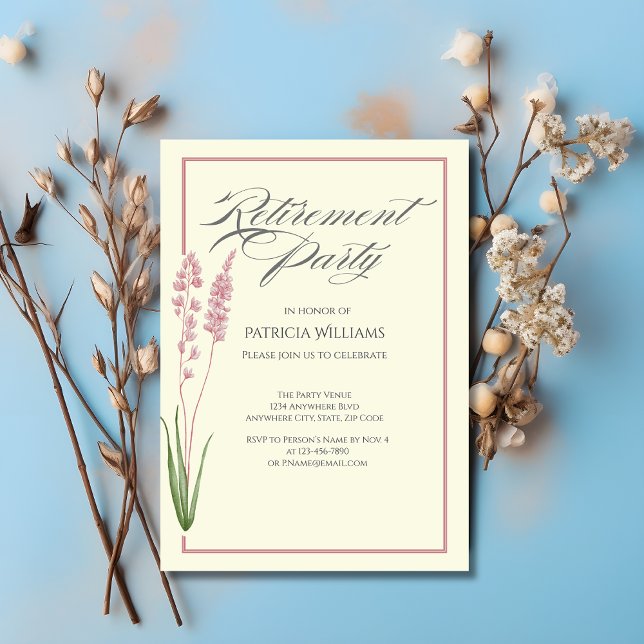 Elegantes Womans Pastel Wildblume Ruhestand Party Einladung (Von Creator hochgeladen)