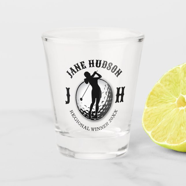 Elegantes Women Golf Monogram Design Schnapsglas (Vorderseite)