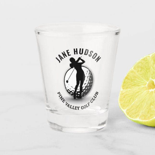 Elegantes Women Golfer Monogram Design Schnapsglas (Vorderseite)