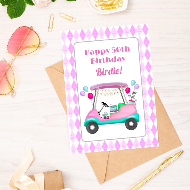 Elegantes Women's Golf Party Cart 50. Geburtstag Karte (Von Creator hochgeladen)