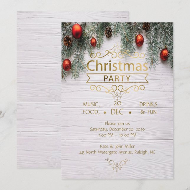 Elegantes Wood Christmas Design Party Einladung (Vorne/Hinten)