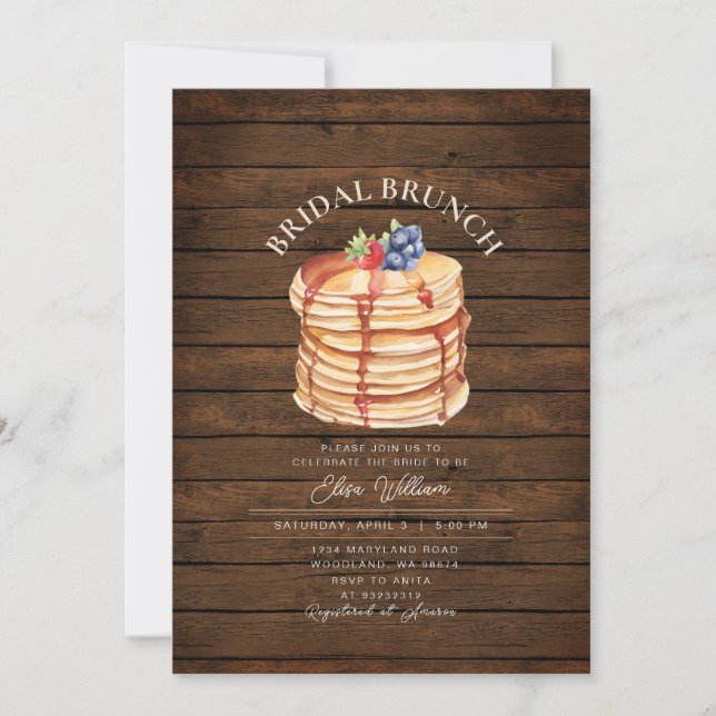 Elegantes Wood Fruit Pancake Brunch Brautparty Einladung (Vorderseite)