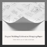Elegantes Wrapping Paper für Hochzeiten Geschenkpapier<br><div class="desc">Fügen Sie Ihren Hochzeitsgeschenken eine Touch von Raffinesse hinzu, mit diesem wunderschön gestalteten Packpapier mit einer Reihe von zarten Linien-Kunst-Icons. Dieses Design, das die Essenz von Liebe und Feier perfekt einfängt, zeigt Hochzeitskleider, Bouquets, Smoking, Tauben, Kuchen und andere romantische Elemente in einem nahtlosen Muster. Ideal für Hochzeiten, Brautpartys oder Jubiläen,...</div>