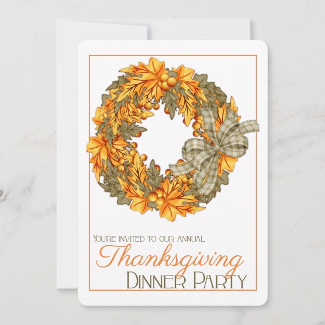 Elegantes Wreath Erntedank Dinner Party Einladung  (Vorderseite)