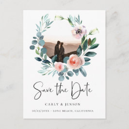 Elegantes Wreath-Foto Save the Date Ankündigungspostkarte