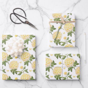 Elegantes Yellow Hydragea-Blume-Muster Geschenkpapier Set