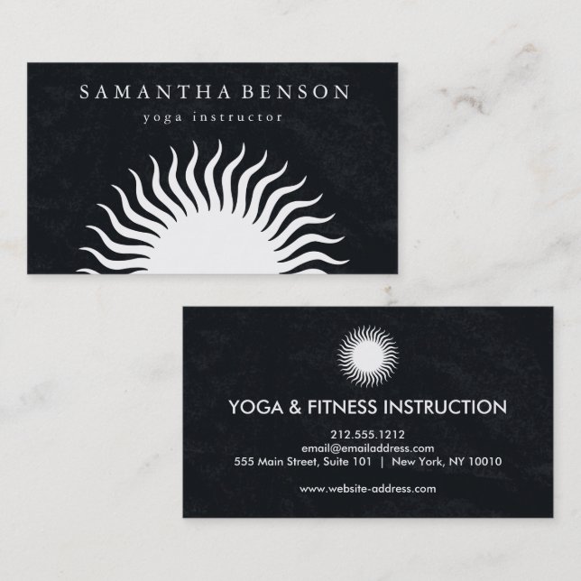 Elegantes Yoga mit Black & White Sun Logo Visitenkarte (Vorne/Hinten)