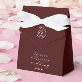 Elegantes zartes florales Hochzeitslogo Tiefburgun Geschenkschachtel