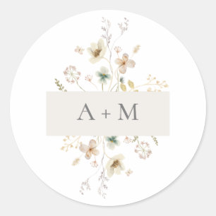Elegantes zartes gepresstes florales Monogramm Hoc Runder Aufkleber