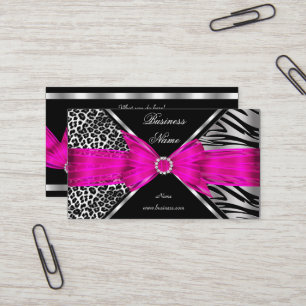 Elegantes Zebra Leopard Schwarz Hot pink 2 Visitenkarte