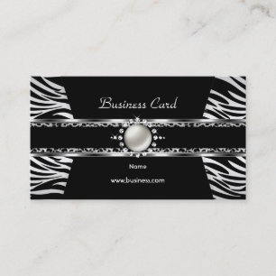Elegantes Zebra Leopard Schwarz Silber Diamant Per Visitenkarte