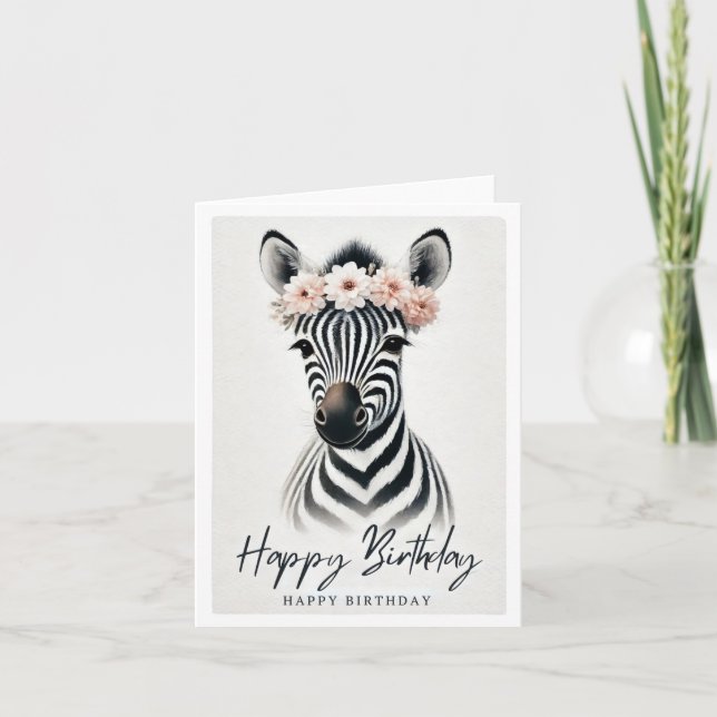 Elegantes Zebra mit Blume Crown Birthday Card Karte (Vorderseite)