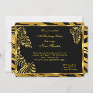 Elegantes Zebra Schwarz Gold Golden Palm Party Einladung