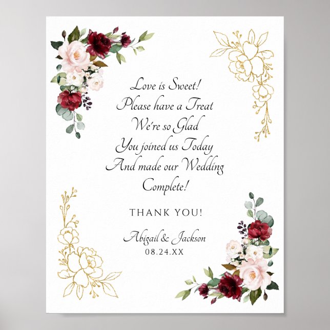 Elegantes Zeichen für die Hochzeitsempfehlung von  Poster (Vorne)