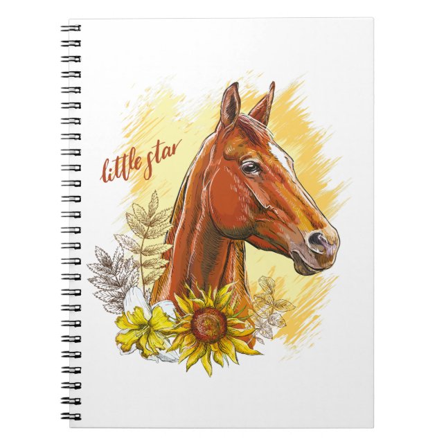 Elegantes zeichnend Pferd mit Pflanze und Blume Notizblock (Vorderseite)