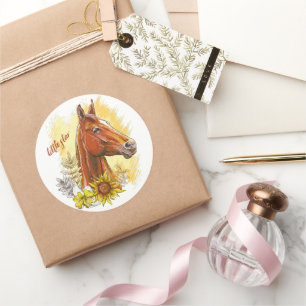 Elegantes zeichnend Pferd mit Pflanze und Blume Runder Aufkleber