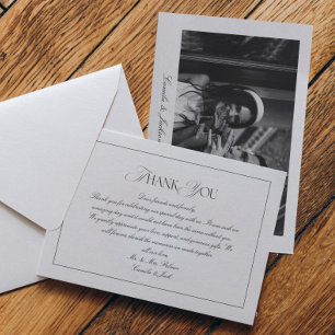 Elegantes zeitloses Schwarz-Weiß-Hochzeitsfoto Dankeskarte