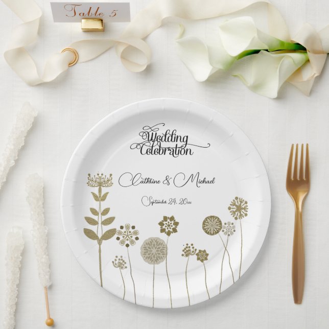 Elegantes Zeitloses Soft Gold Blumenpapier Pappteller (Hochzeit)