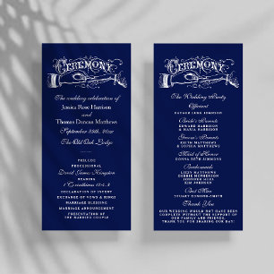 Elegantes Zeremoniell-Programm für Navy Blue & Whi Werbekarte