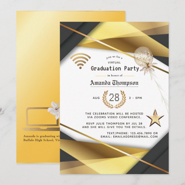Elegantes Zertifikat für Virtual Graduation Party Einladung (Vorne/Hinten)