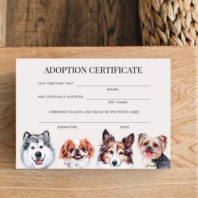Elegantes Zertifikat über die Adoption von Hunden  Einladung (Von Creator hochgeladen)