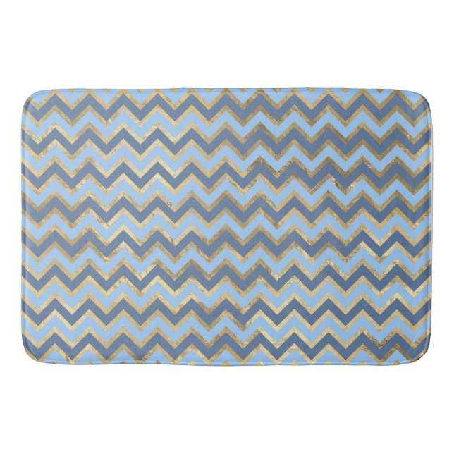 Elegantes Zickzack Blau- und Goldmuster Badematte (Vorderseite)