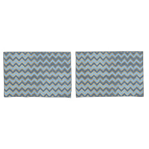 Elegantes Zickzack Blau- und Goldmuster Kissenbezug