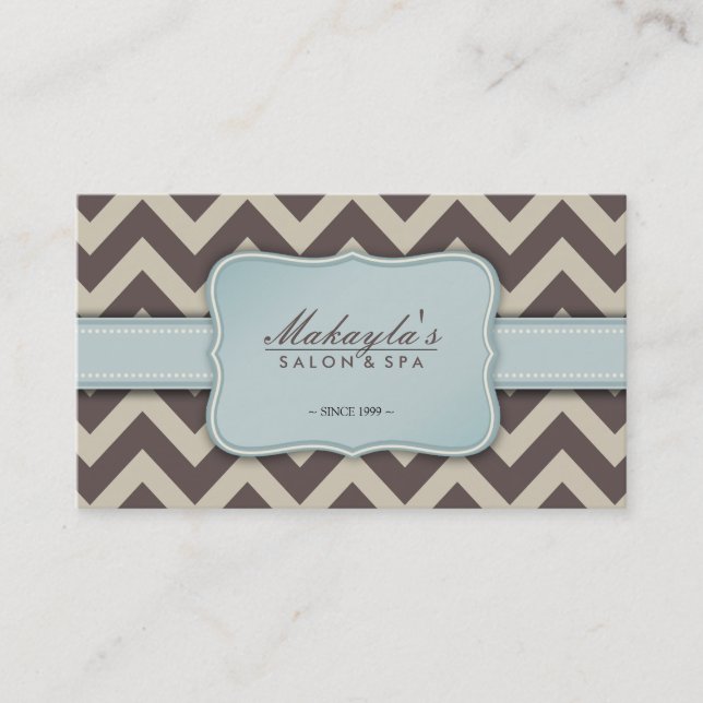 Elegantes Zickzack modernes Brown, Blau und Beige Visitenkarte (Vorderseite)
